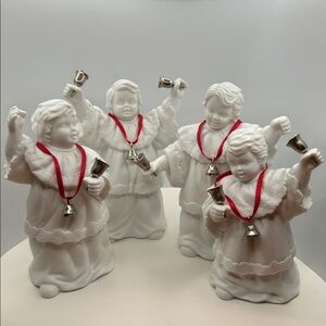 Dept 56 Winter Silhouette Caroling Bells White Porcelain 3 Piece Set
